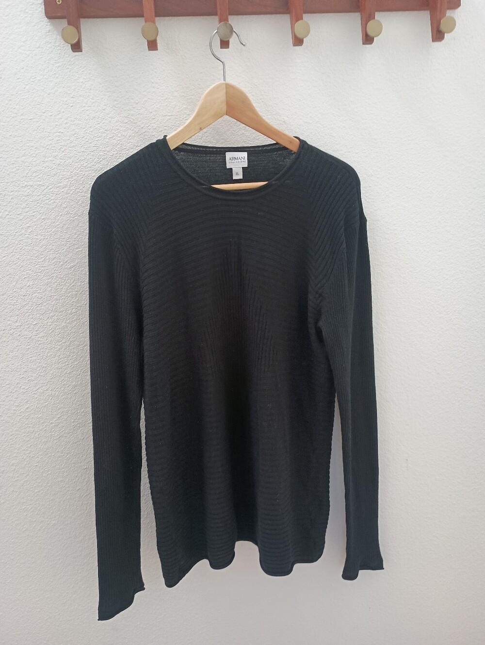Armani Collezioni Black Ribbed Knit Long Sleeve Top Shirt - Women's XL